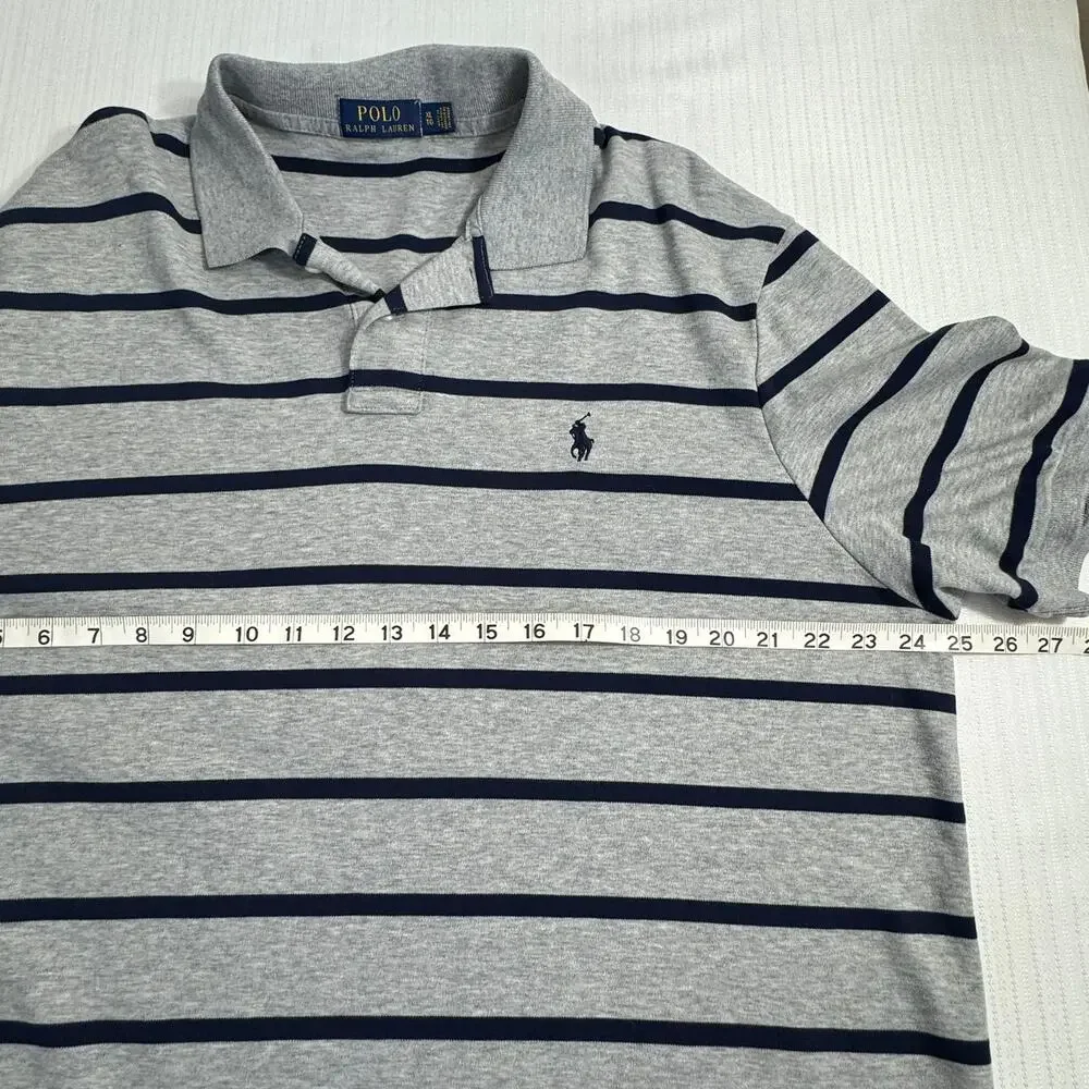 Polo Ralph Lauren Mens Gray Striped Collared Short Sleeve‎ Polo Shirt Size XL